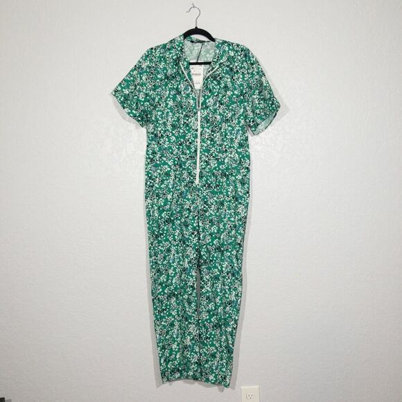 NWT‎ Zara Green Floral Zip Front Jumpsuit Size XS - Picture 2 of 8